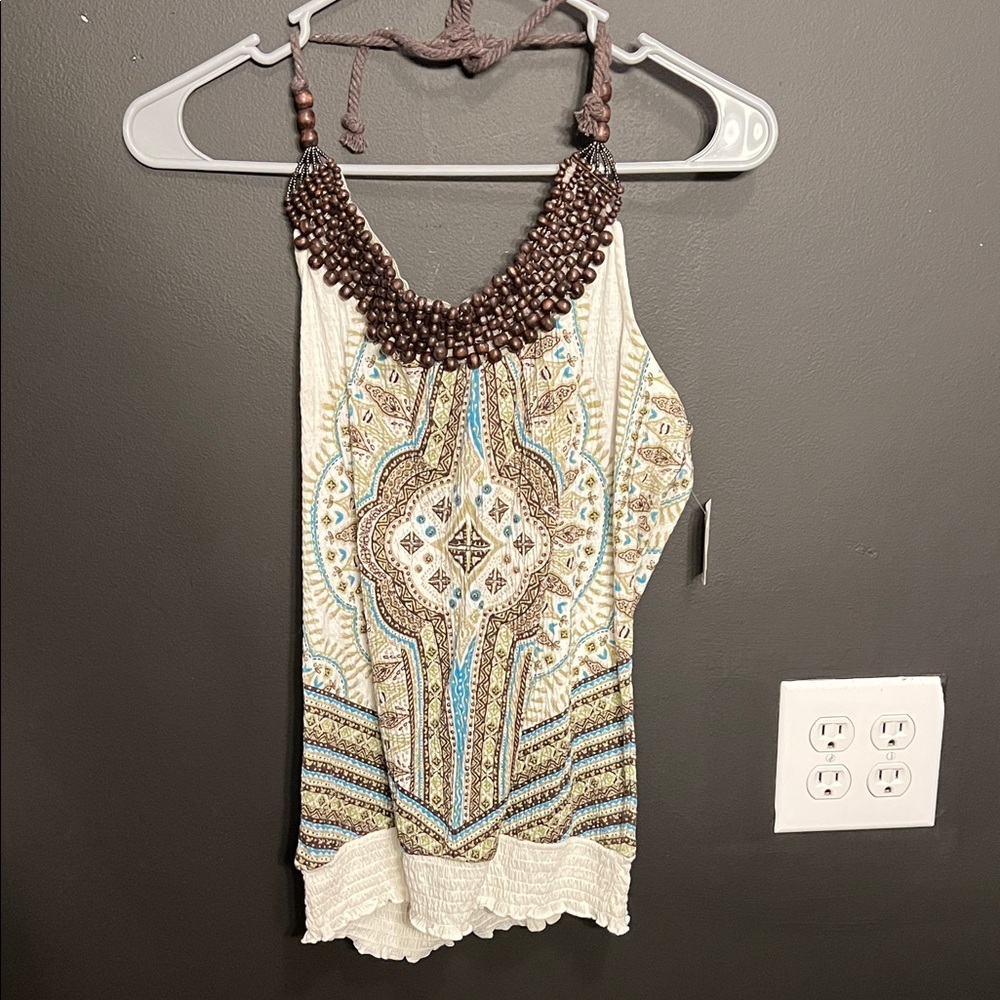 NWT Almost Famous Embellished Camisole - Cream and Brown - Picture 2 of 10